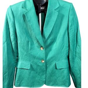 Tahari Linen Blend Blazer Kelly Green Tailored Career Jacket Women 10